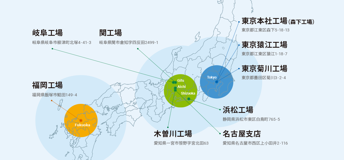 関東製作所グループの拠点マップ 国内拠点